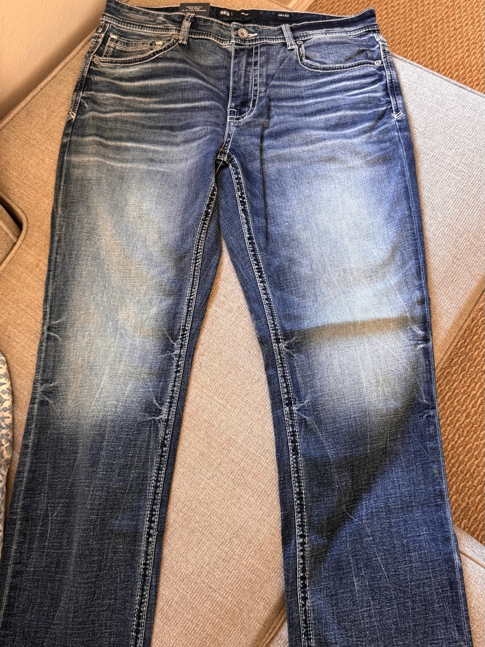 BKE Men's Blue Washed Bootcut Jeans